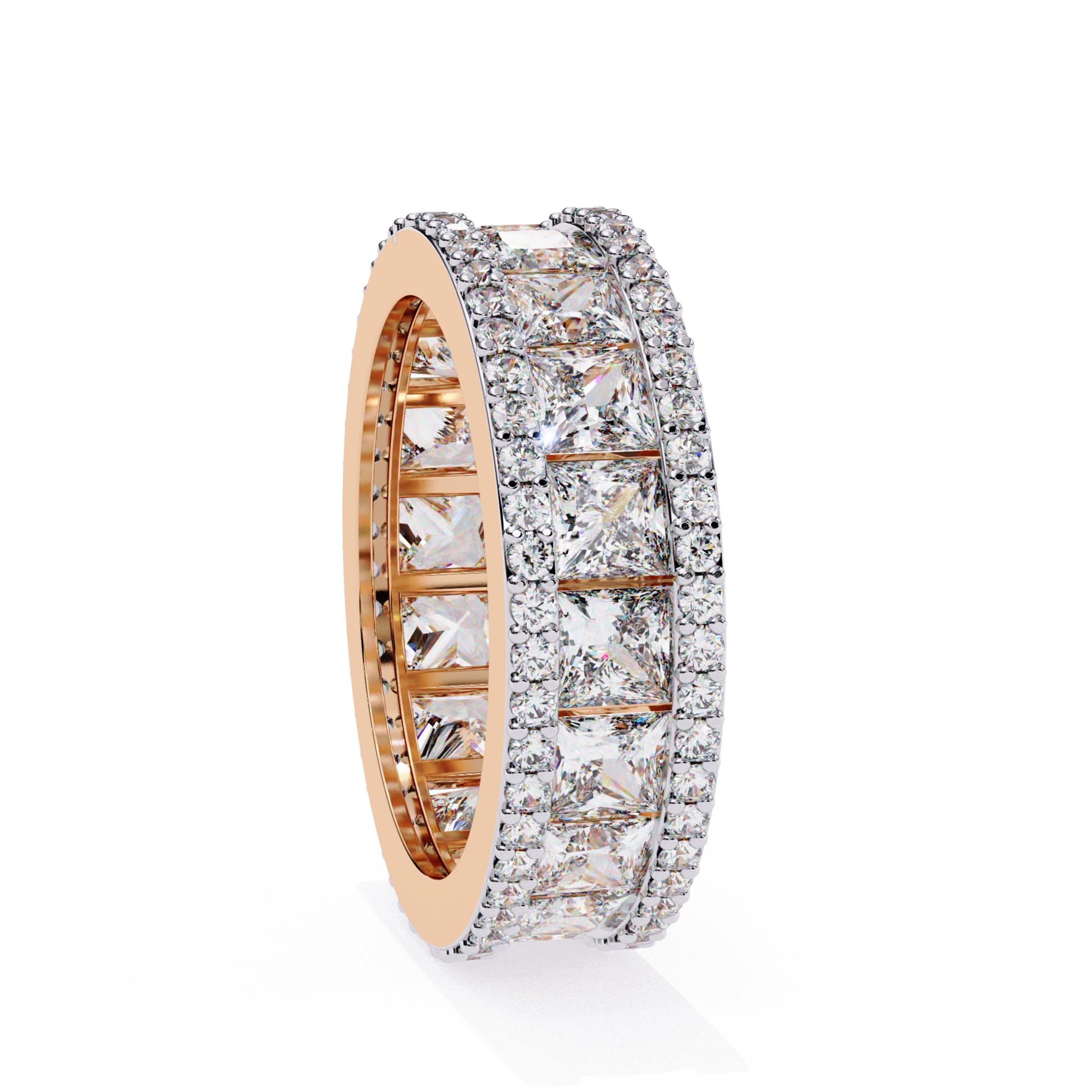 Rose gold broad diamond band
Broad rose gold diamond ring
Rose gold band set with diamonds
Broad diamond band side view
Rose gold diamond line band
Broad band with diamond row
Rose gold ring with clear stones
Diamond band angled view
Rose gold band close view
Broad diamond ring rose gold