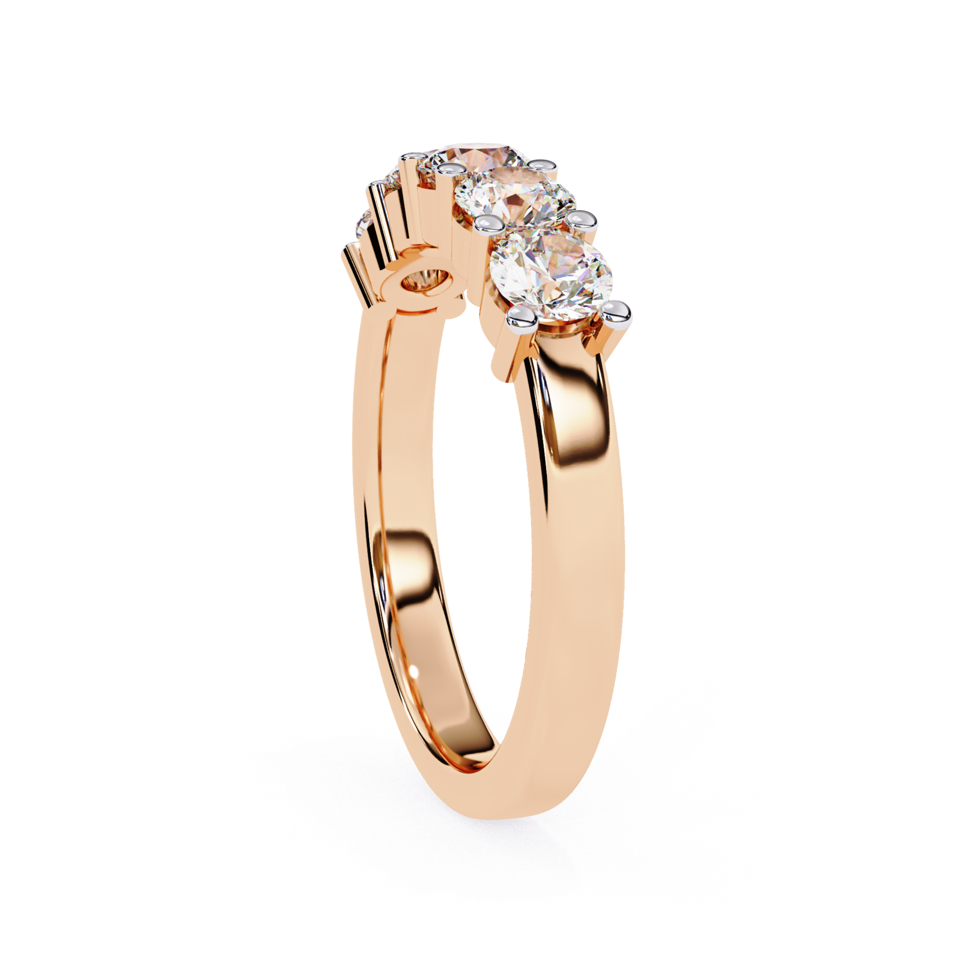 Rose gold ring side profile view
Rose gold band with raised diamonds
Side angle rose gold diamond ring
Profile view rose gold ring design
Rose gold band showing diamond setting
Side view of rose gold diamond band
Rose gold ring with visible prong work
Profile design of rose gold band
Side detail of rose gold diamond ring
Rose gold band side structure