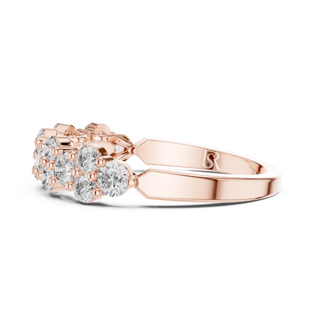 Angled view rose gold diamond cluster band ring
Rose gold round diamond band angled profile
Diamond cluster wedding band angled view
Rose gold multi diamond ring close view
Round diamond stackable band angled style
Shared prong diamond band rose gold ring
Rose gold floral diamond ring angled view
Minimal diamond cluster band rose gold
Round diamond anniversary band rose gold ring
Rose gold diamond statement band angled view