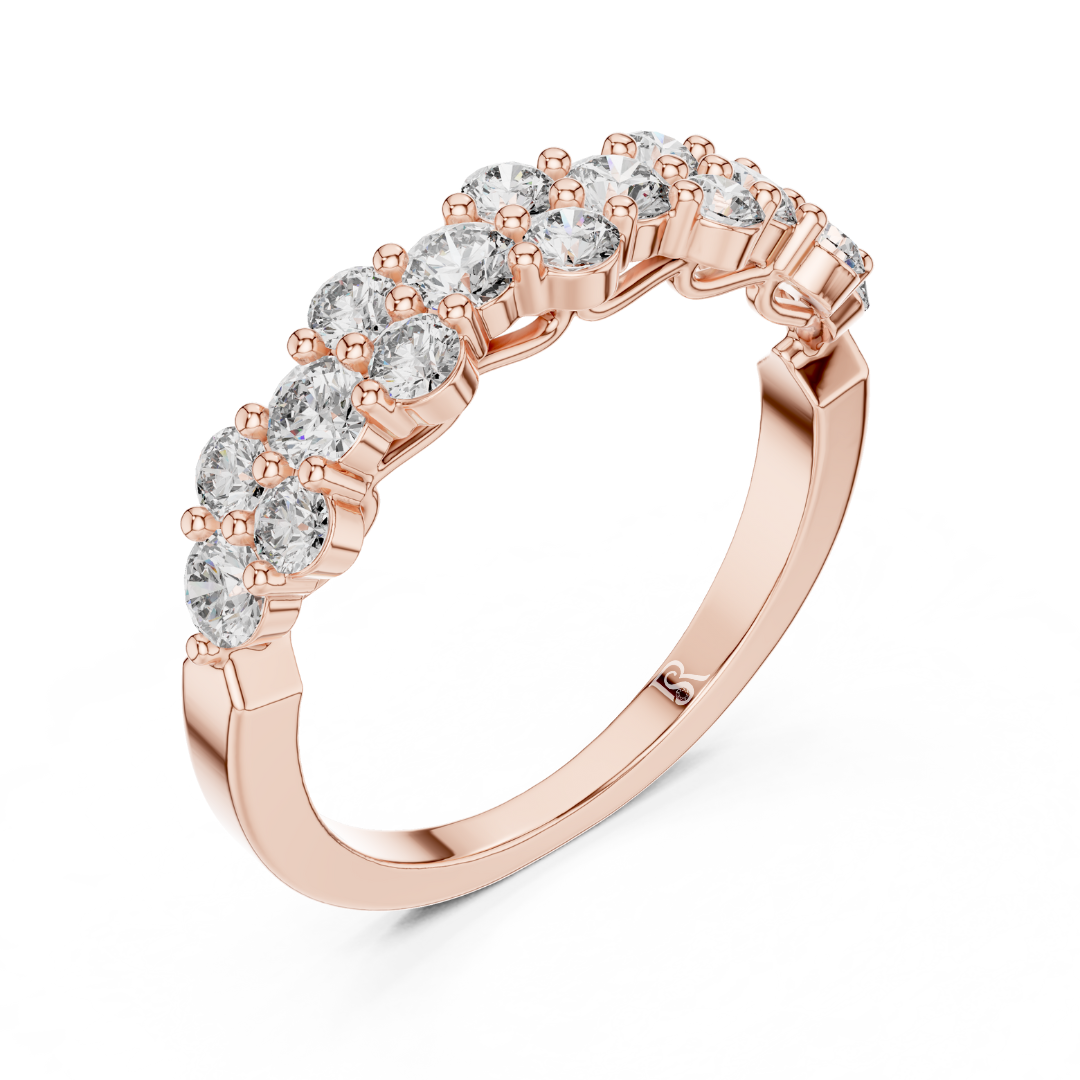 Perspective view rose gold diamond cluster band
Rose gold round diamond band ring angle
Diamond cluster wedding band perspective view
Rose gold multi diamond anniversary ring
Round diamond stackable band rose gold
Shared prong diamond band perspective angle
Rose gold floral diamond band ring
Minimal diamond cluster ring rose gold
Rose gold round diamond statement band
Angled rose gold diamond wedding band