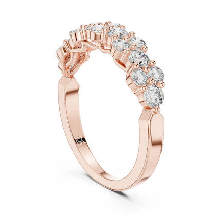 Vertical view rose gold diamond cluster band
Rose gold round diamond band upright angle
Diamond cluster wedding band vertical profile
Rose gold multi diamond anniversary ring
Round diamond stackable band vertical view
Shared prong diamond band rose gold
Rose gold floral diamond band ring
Minimal diamond cluster ring upright angle
Rose gold round diamond statement band
Upright rose gold diamond wedding band