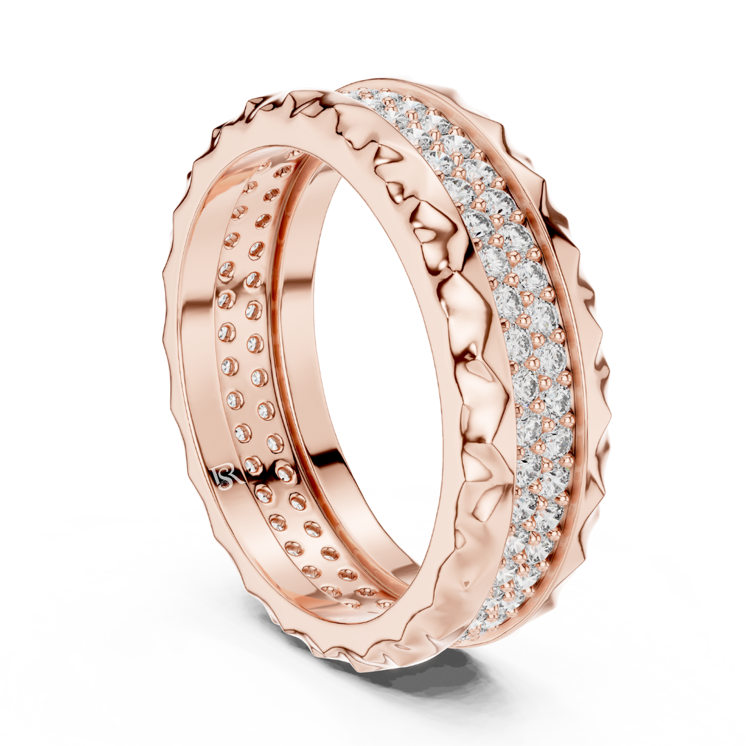 Rose gold eternity band with textured diamond detail
Round diamond eternity ring in polished rose gold
Rose gold pave diamond band with carved texture
Modern rose gold ring with continuous round diamonds
Luxury rose gold eternity band with sparkling diamonds
Textured rose gold diamond ring with bold pattern
Elegant rose gold eternity ring with pave setting
Wide rose gold band with round cut diamonds
Rose gold anniversary ring with detailed texture edges
Statement rose gold diamond eternity band design