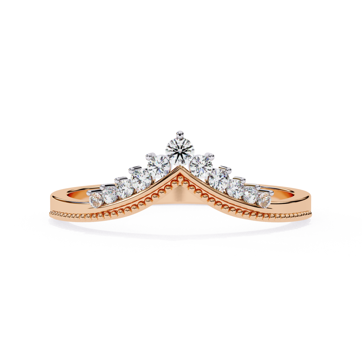 Rose gold V ring with round diamonds
Curved rose gold diamond ring
V cut diamond band in rose gold
Round diamonds set in V ring
Pointed rose gold ring with diamonds
Front view rose gold diamond V ring
Rose gold ring with small diamonds
Top view curved diamond ring
V design rose gold ring
Rose gold ring with diamond line