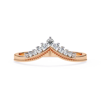 Rose gold V ring with round diamonds
Curved rose gold diamond ring
V cut diamond band in rose gold
Round diamonds set in V ring
Pointed rose gold ring with diamonds
Front view rose gold diamond V ring
Rose gold ring with small diamonds
Top view curved diamond ring
V design rose gold ring
Rose gold ring with diamond line