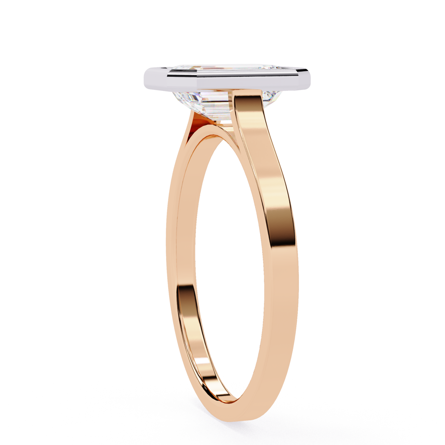 Rose gold band with rectangular stone
Polished rose gold ring with emerald cut gemstone
Smooth band with rectangular stone
Side view of rose gold ring with emerald cut
Rose gold ring with rectangular stone center
Emerald cut stone set in rose gold
Profile view of rose gold ring with rectangular stone
Simple rose gold band with emerald cut stone
Elegant rose gold ring with rectangular cut stone
Minimal rose gold design with rectangular stone