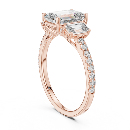 Back view of emerald cut three stone diamond ring in rose gold
Rose gold emerald diamond ring with pave band back angle
Emerald cut diamond engagement ring rear profile
Three stone emerald diamond ring back view in rose gold
Rose gold ring with emerald cut diamonds rear view
Emerald cut lab diamond ring with pave band back profile
Minimal rose gold emerald diamond ring back angle
Rear view of three stone diamond ring with pave band
Classic emerald cut engagement ring in rose gold back view
Rose gold diamond