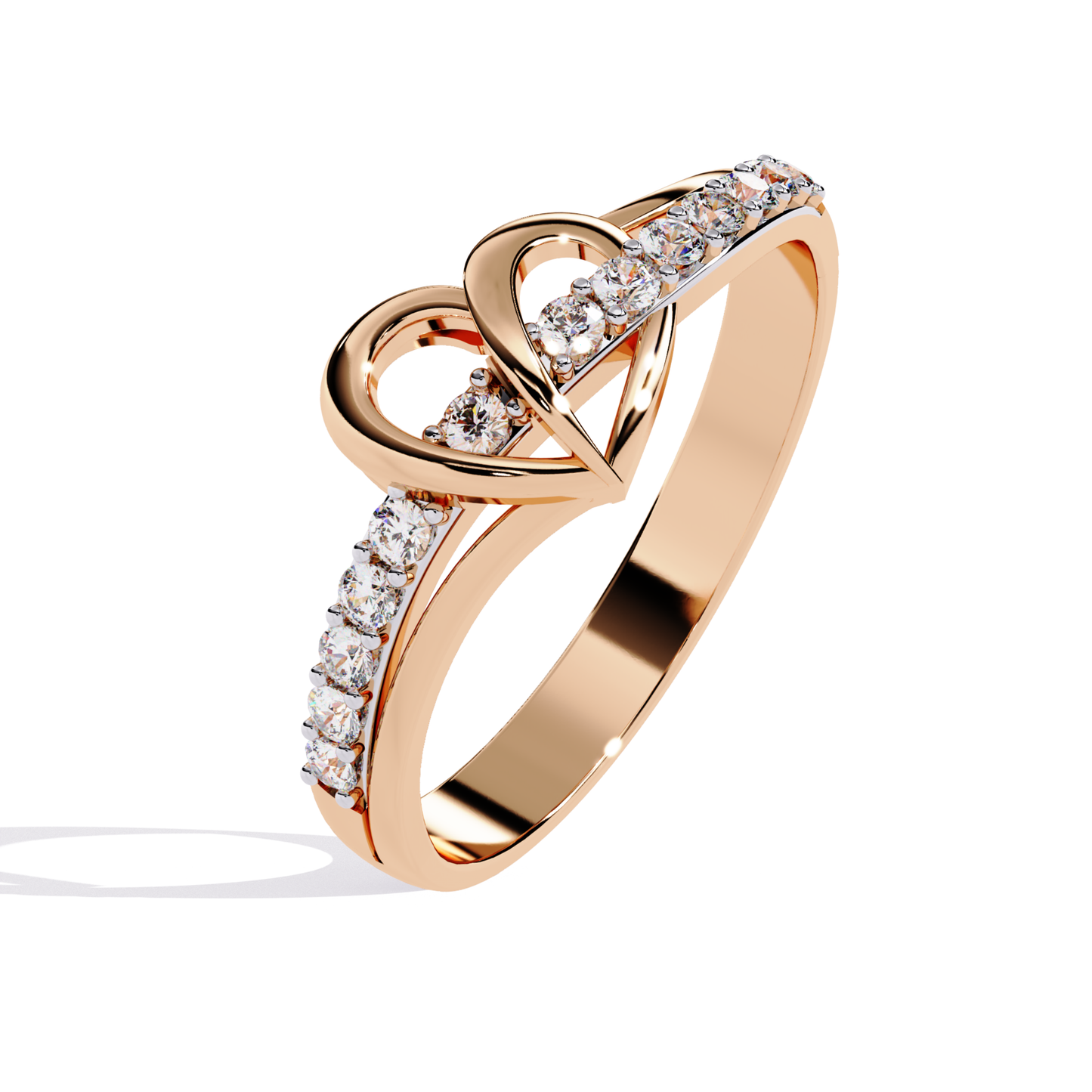 Rose gold heart loop ring with round diamonds
Open heart rose gold ring with diamond row
Rose gold ring showing heart curve diamond line
Heart loop design rose gold diamond band
Rose gold ring with flowing heart diamond setting
Curved heart rose gold ring with round stones
Rose gold heart form ring with diamond detail
Heart loop rose gold band with diamond accents
Rose gold ring featuring open heart diamond work
Heart style rose gold ring with round diamond line