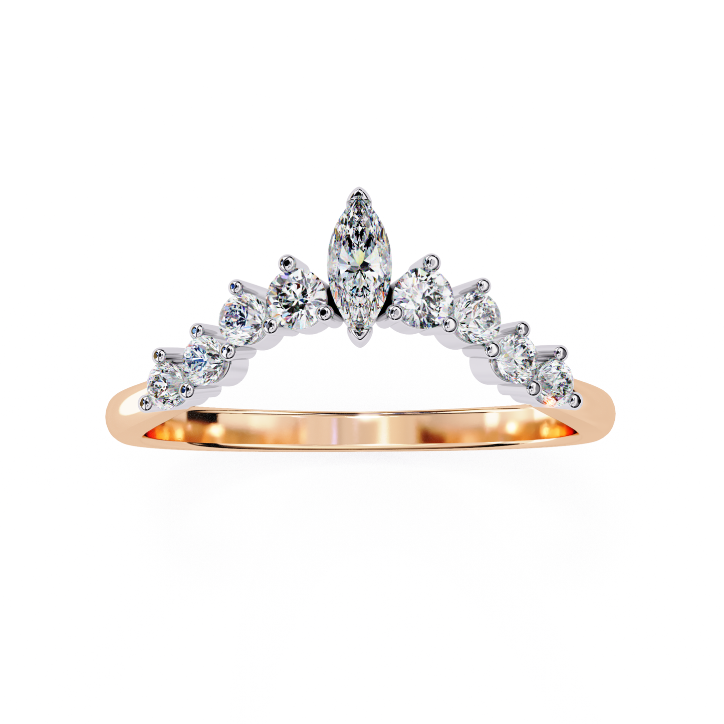 Rose gold marquise diamond V ring
Marquise center diamond curved band
Rose gold V shape diamond ring
Marquise diamond with round side stones
Curved diamond band rose gold
Marquise diamond ring front view
Rose gold band with marquise top
V pattern diamond ring view
Marquise diamond raised setting
Rose gold marquise diamond design