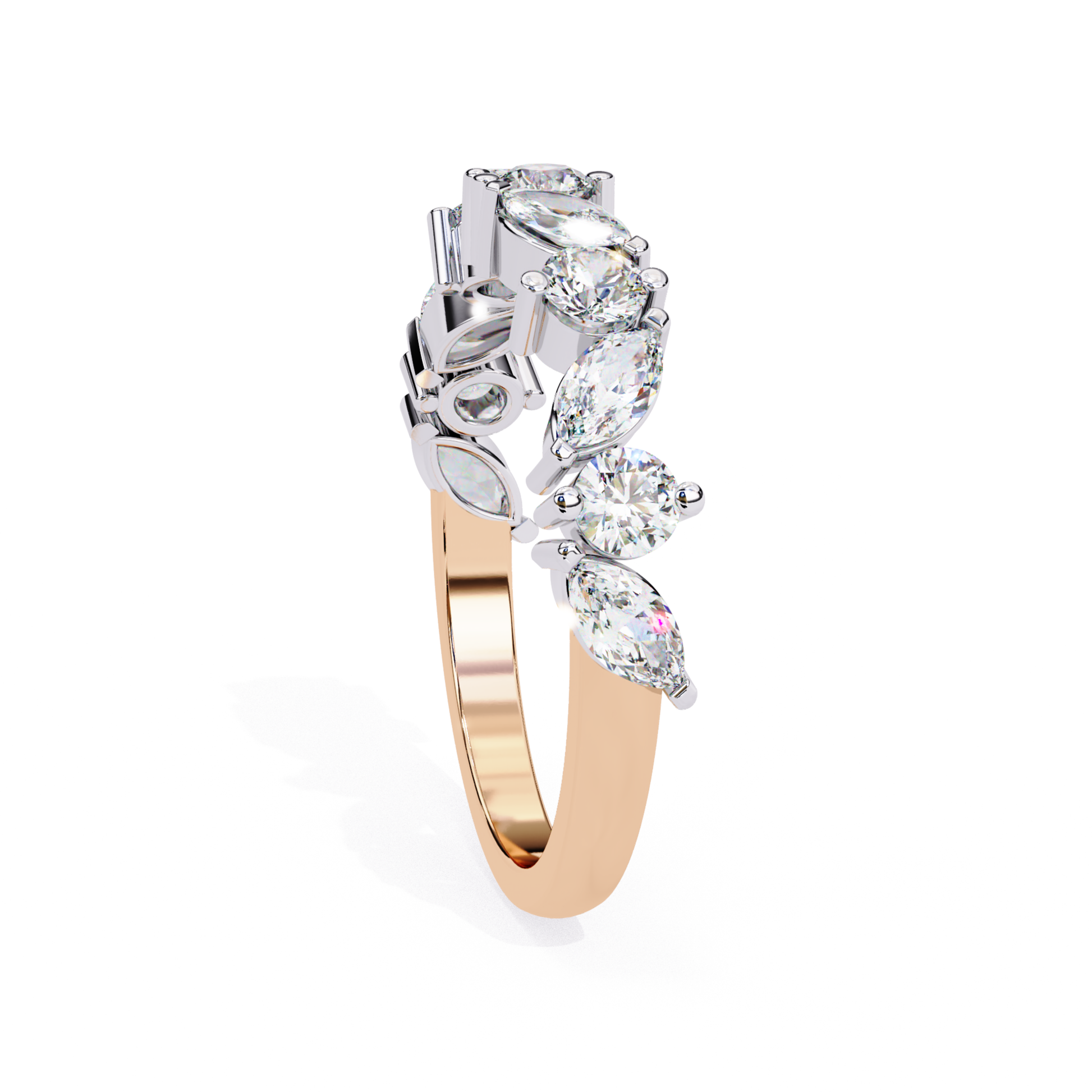Rose gold ring side angle
Marquise diamond side view
Round stone profile view
Diamond setting side look
Rose gold band edge
Marquise stone close side
Prong setting side view
Diamond band side curve
Stone layout side angle
Rose gold ring profile
