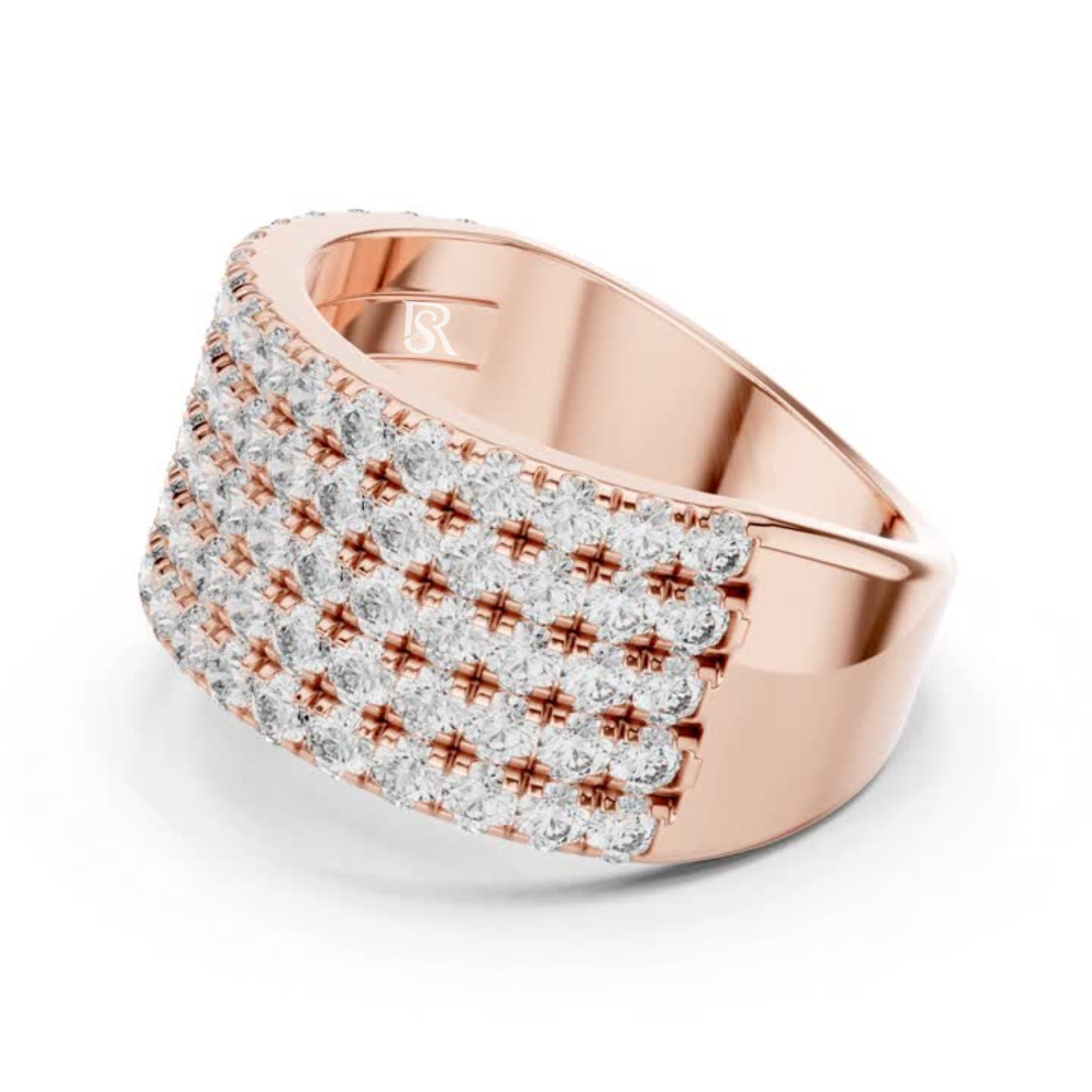 Rose gold multi row Pave diamond statement band ring
Wide rose gold diamond band angled side view
Rose gold layered round diamond fashion ring
Multi row rose gold diamond anniversary band
Rose gold luxury Pave diamond wide ring
Angled rose gold statement diamond band ring
Rose gold broad diamond ring with round stones
Side perspective rose gold multi layer diamond ring
Rose gold bold Pave diamond band design
Round brilliant diamond wide rose gold band ring