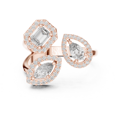 Rose gold multi shape diamond halo ring
Open style rose gold diamond statement ring
Emerald and marquise diamond halo ring in rose gold
Modern rose gold multi diamond ring
Halo diamond ring with mixed stone shapes
Rose gold designer ring with diamond halos
Elegant multi shape diamond ring in rose gold
Contemporary open ring with halo diamonds
Rose gold statement ring with emerald and marquise diamonds
Luxury multi stone halo ring in rose gold