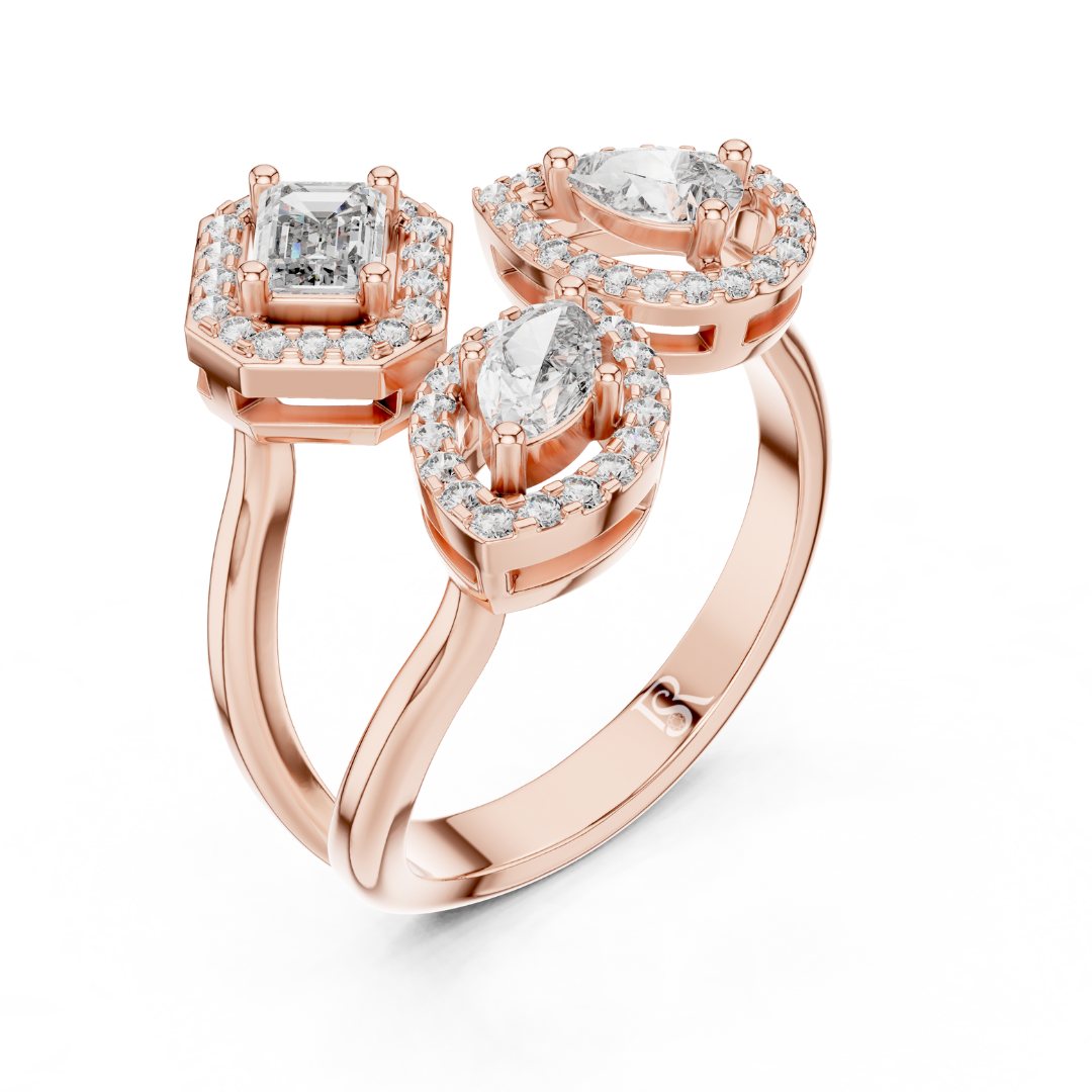 Rose gold multi shape diamond halo ring
Triple halo diamond ring in rose gold
Rose gold ring with emerald and marquise diamonds
Multi stone halo diamond statement ring
Luxury rose gold designer diamond ring
Mixed shape diamond halo ring in rose gold
Elegant split band diamond halo ring
Modern rose gold multi diamond ring
Rose gold statement ring with halo diamonds
Open style rose gold halo diamond ring