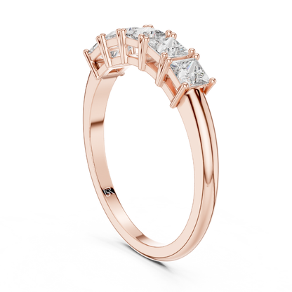 Back view rose gold princess diamond ring
Rose gold princess cut ring rear view
Back side five stone diamond ring
Princess diamond band back profile
Rose gold diamond ring back angle
Rear gallery princess cut diamond ring
Rose gold five stone ring back detail
Princess diamond setting rear view ring
Back profile rose gold diamond band
Princess cut diamond ring back design
