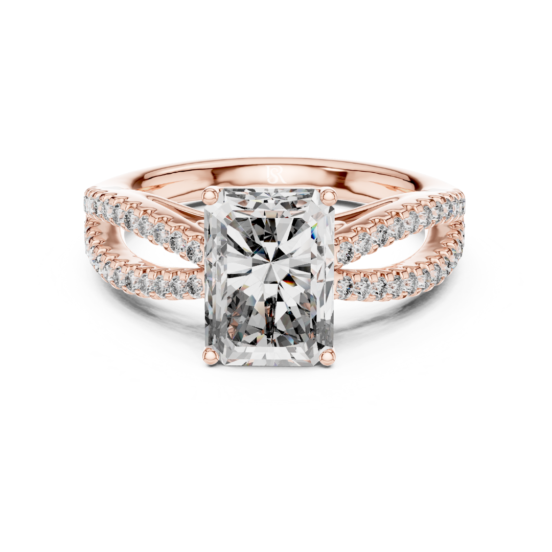 Rose gold radiant cut diamond split shank engagement ring
Radiant cut diamond ring with double pave band in rose gold
Rose gold radiant diamond bridal ring with split band
Split shank radiant cut engagement ring in rose gold
Radiant lab diamond ring with pave side diamonds
Rose gold radiant diamond ring with crossover shank
Elegant radiant cut diamond statement ring in rose gold
Rose gold radiant diamond ring with double band design
Luxury radiant cut engagement ring with pave detailing
Radiant center stone