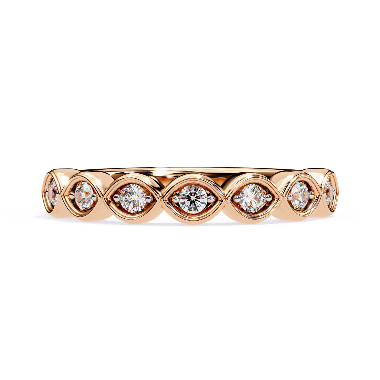Rose gold band with round bezel diamonds
Round diamonds set in rose gold band
Front view rose gold bezel diamond ring
Rose gold ring with round diamond row
Bezel set round diamonds rose gold ring
Straight view round diamond rose gold band
Rose gold band featuring round diamonds
Close view round bezel diamonds ring
Rose gold band with round diamond setting
Rose gold round diamond band ring
