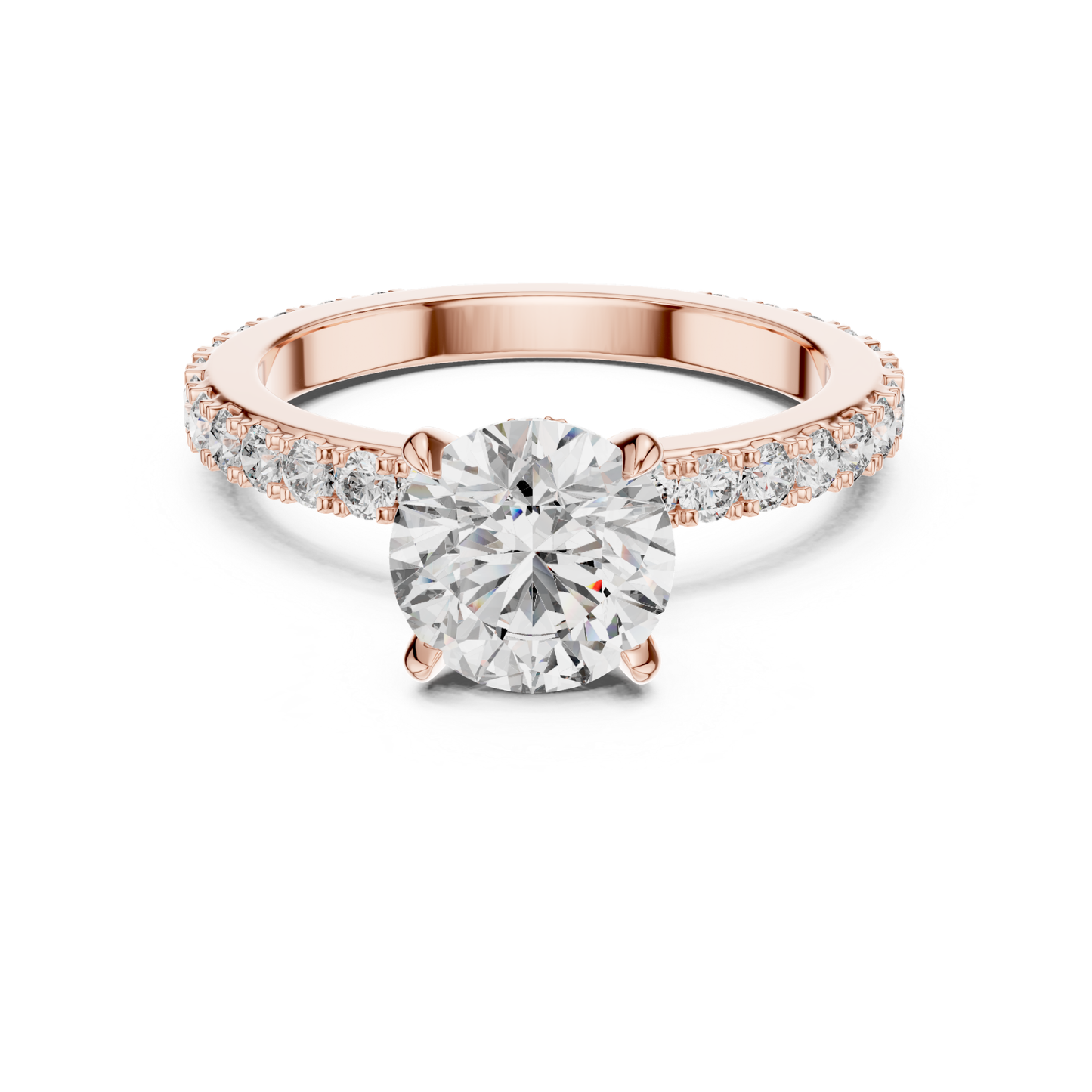 Rose gold round diamond solitaire engagement ring
Round cut diamond ring with pave band
Rose gold solitaire ring front view
Classic round diamond engagement ring in rose gold
Pave diamond band with round center stone
Minimalist rose gold diamond solitaire ring
Round brilliant diamond ring with slim pave band
Rose gold prong set diamond engagement ring
Elegant solitaire diamond ring close up
Front view rose gold round diamond ring
