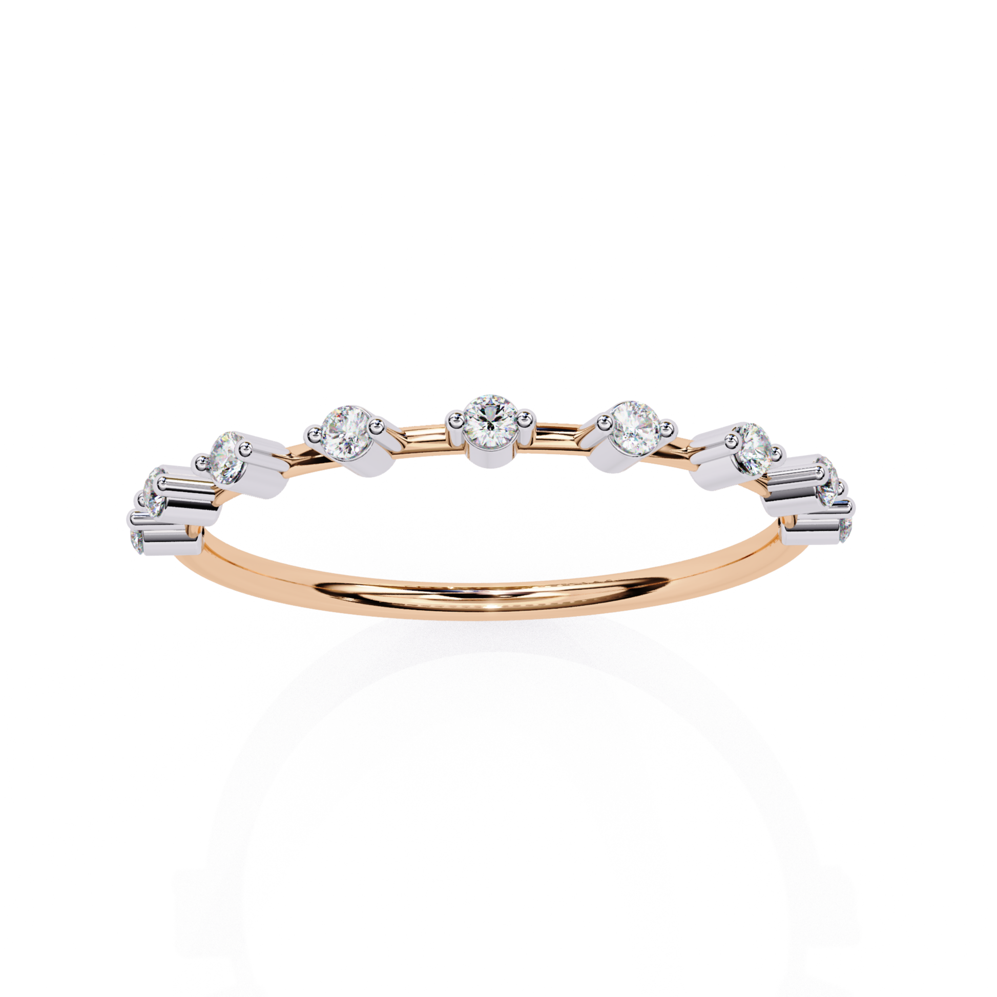 Rose gold band with round diamond accents
Round diamond accent band rose gold
Rose gold slim ring with round diamonds
Front view rose gold round diamond band
Rose gold band showing round diamond detail
Round diamond set rose gold accent band
Rose gold ring with spaced round diamonds
Rose gold round diamond band profile
Rose gold band with round diamond line
Rose gold round diamond open band