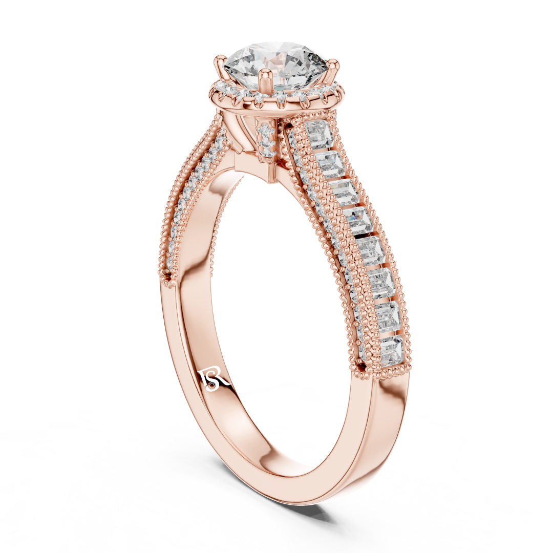rose gold round diamond ring
rose gold diamond halo ring
rose gold baguette side diamond ring
rose gold fine diamond jewelry
rose gold round diamond band
rose gold diamond ring side view
rose gold luxury diamond ring
rose gold diamond ring close view
rose gold classic diamond ring
rose gold elegant diamond ring