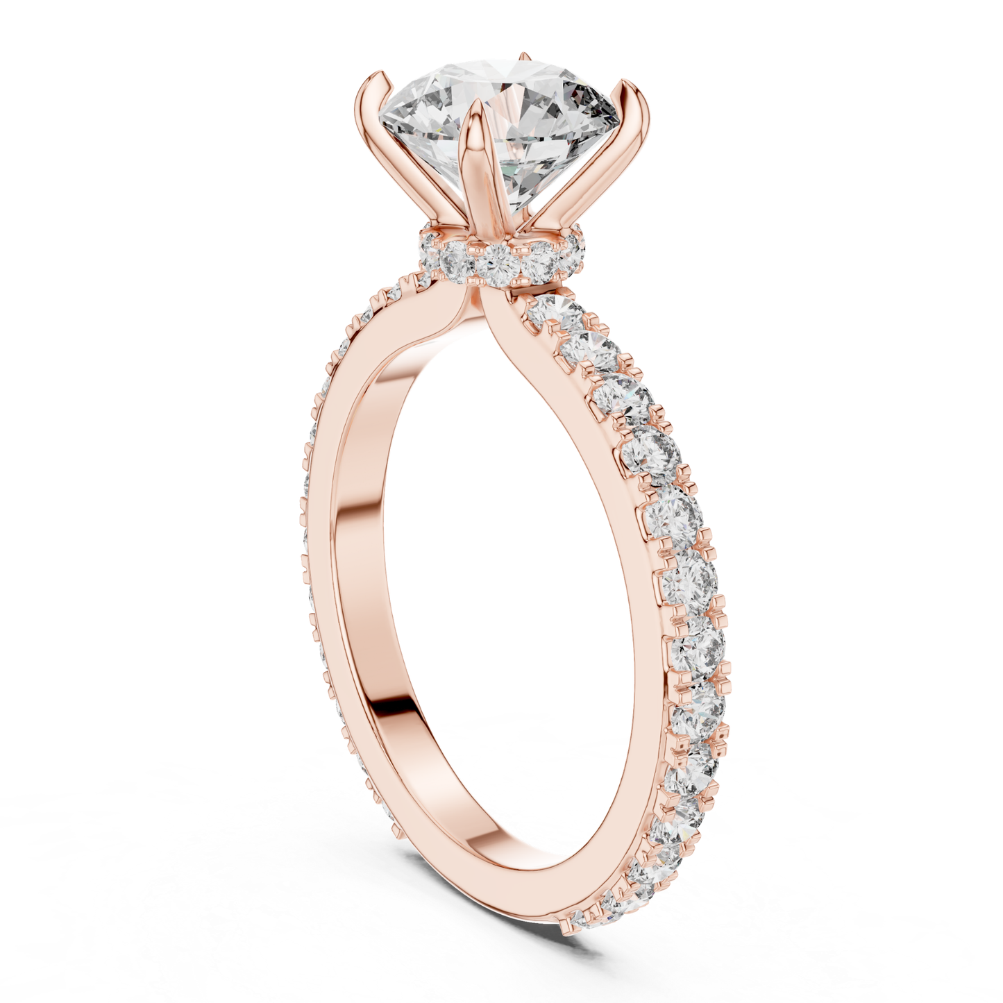 Rose gold round diamond solitaire ring
Round diamond ring with hidden halo
Rose gold pave band diamond ring
Round cut diamond engagement ring
Hidden halo round diamond ring side view
Rose gold diamond ring profile view
Round solitaire ring with pavé diamonds
Four prong round diamond ring
Diamond engagement ring with hidden halo
Rose gold round diamond ring angle view