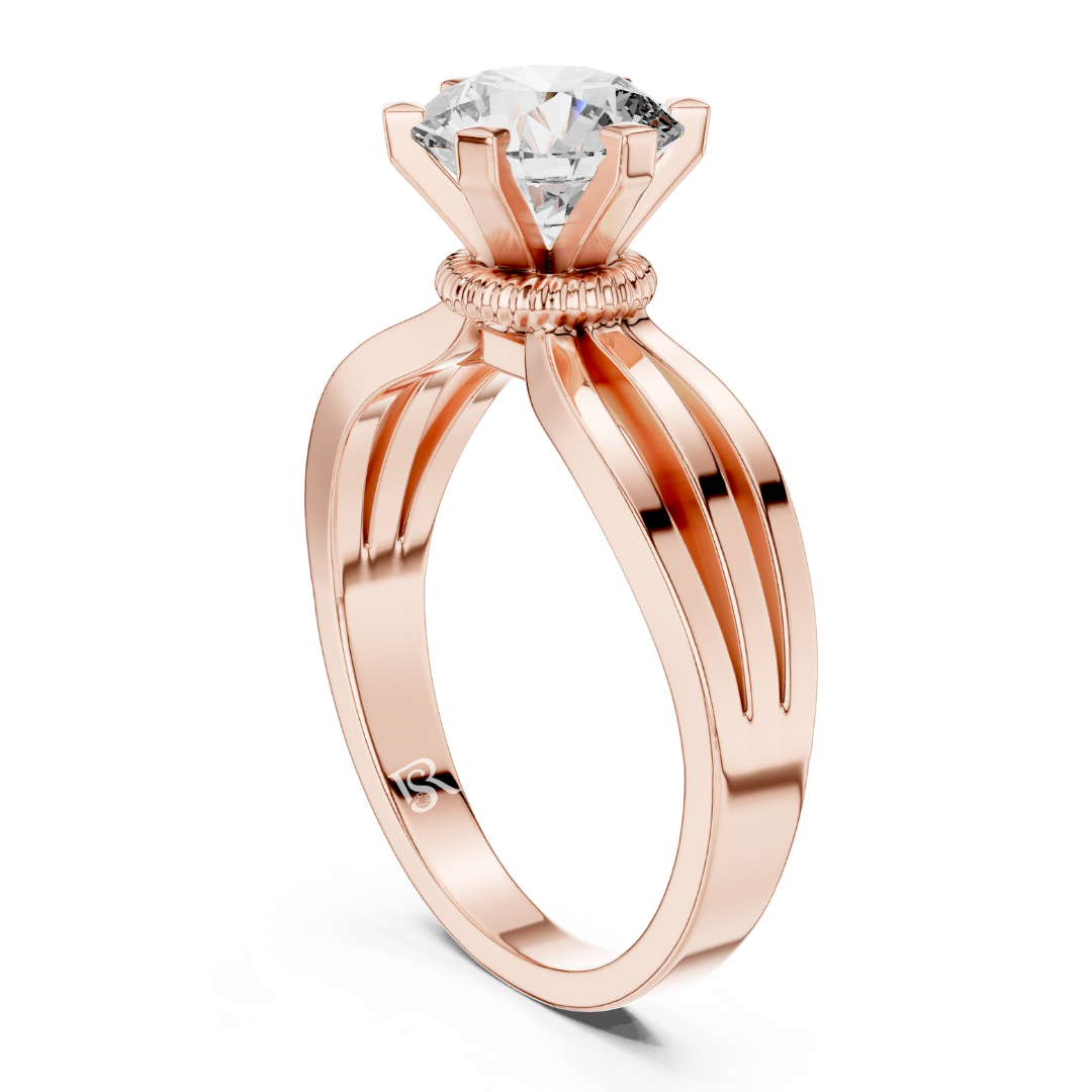 Rose gold solitaire ring with split shank design
Diamond solitaire ring rose gold curved band
Side view rose gold engagement ring with diamond
Classic diamond ring split shank rose gold style
Round diamond solitaire ring rose gold setting
Rose gold ring with raised diamond head view
Elegant solitaire ring rose gold split band
Engagement ring rose gold open shank design
Diamond ring side angle rose gold metal finish
Minimal rose gold solitaire ring band detail