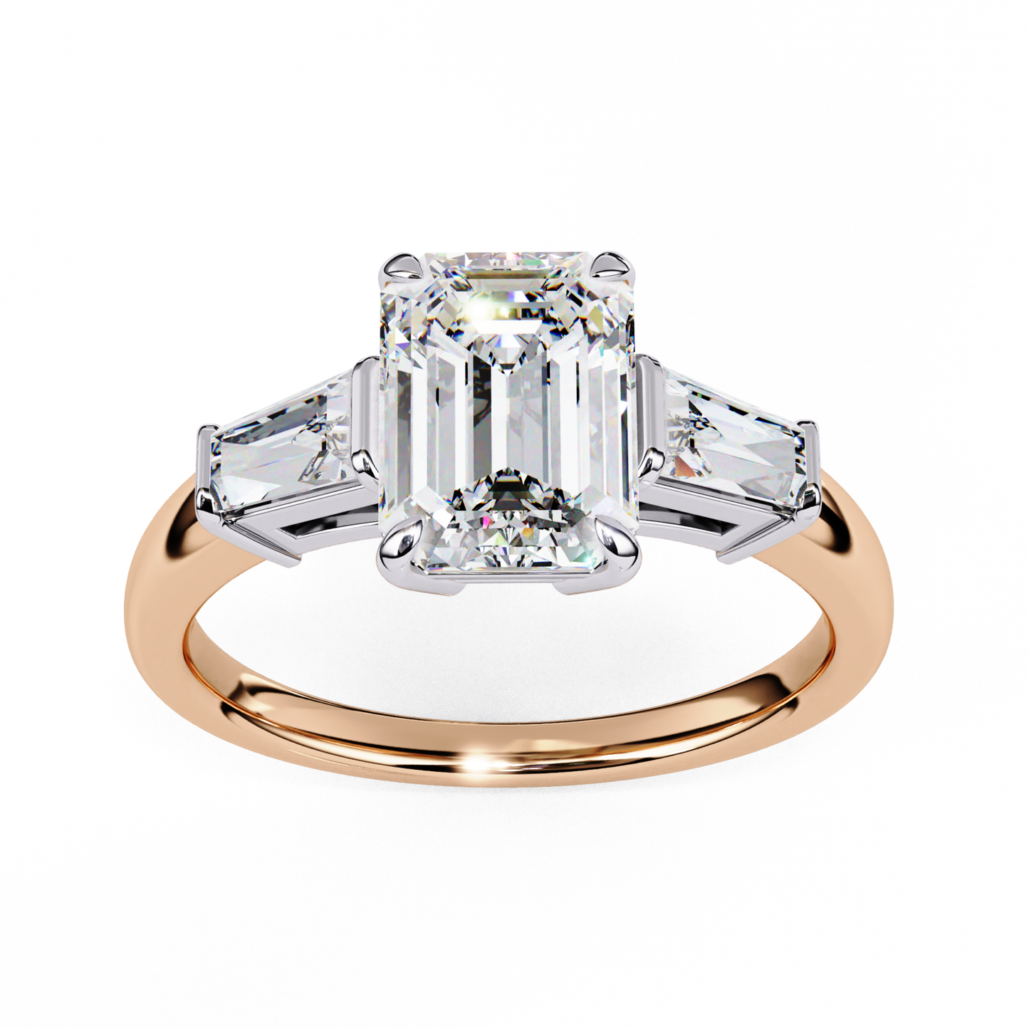 Rose gold band with emerald cut diamonds
Three emerald cut diamonds set in rose gold
Rose gold ring featuring emerald cut diamonds
Three stone emerald cut diamond ring in rose gold
Close up of rose gold ring with emerald diamonds
Elegant three stone emerald ring in rose gold
Side view of rose gold ring with emerald cut stones
Rose gold band with three emerald diamonds
Three emerald diamonds in rose gold band
Top view of rose gold three stone emerald ring