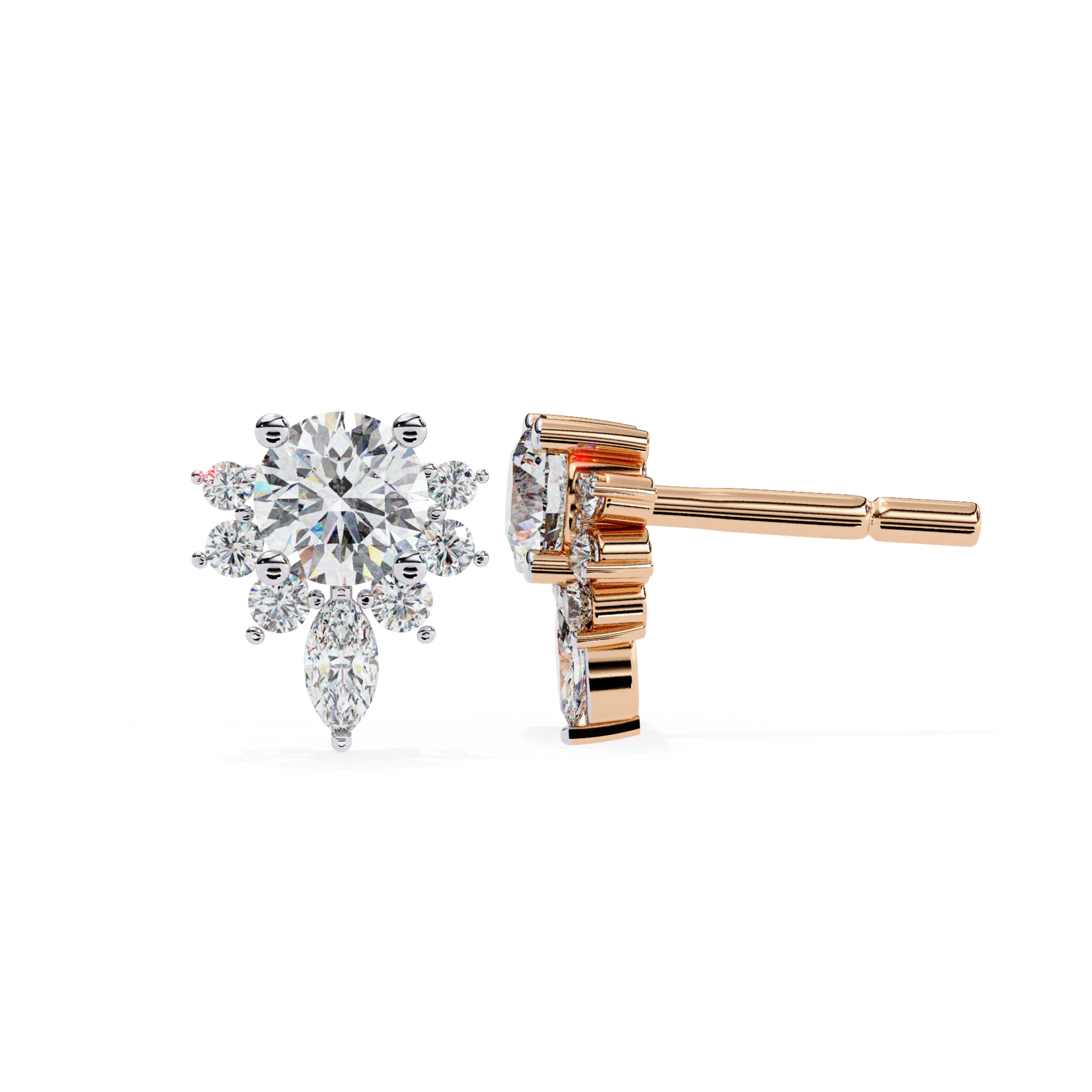  Beautiful rose-gold stud earrings with a vine-inspired diamond design, offering a unique and timeless appeal.