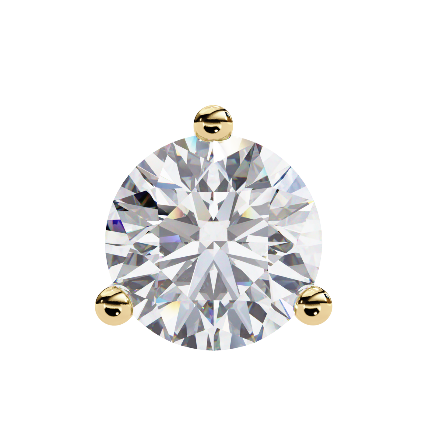 Round diamond in a gold three-prong setting with a clear view of the cut and metal color.