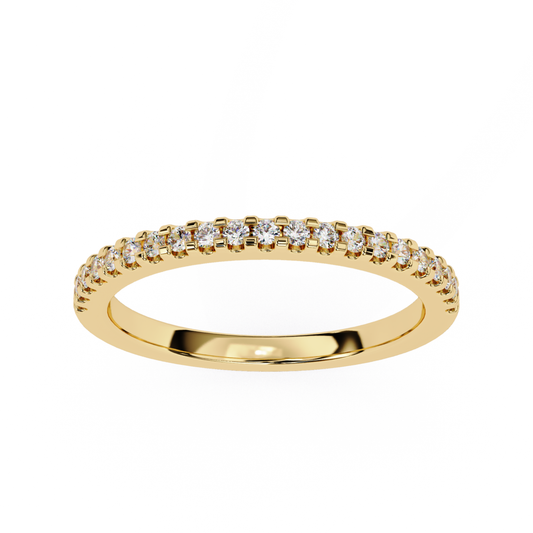 Round diamond half eternity band in yellow gold with prong setting