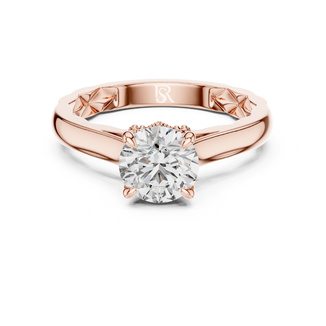 Round cut diamond solitaire ring leaf band
Round diamond solitaire ring elegant leaf detail
Round cut diamond solitaire engagement ring
Round diamond solitaire ring smooth band
Classic round diamond solitaire ring design
Round cut diamond solitaire ring front view
Round diamond solitaire ring fine jewellery
Round cut diamond solitaire ring minimal style
Round diamond solitaire ring close up view
Round cut diamond solitaire ring leaf pattern