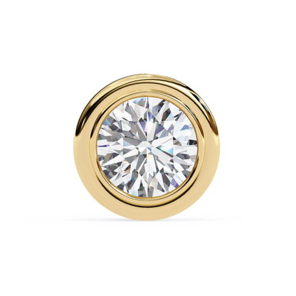 Single round diamond in a yellow gold bezel setting