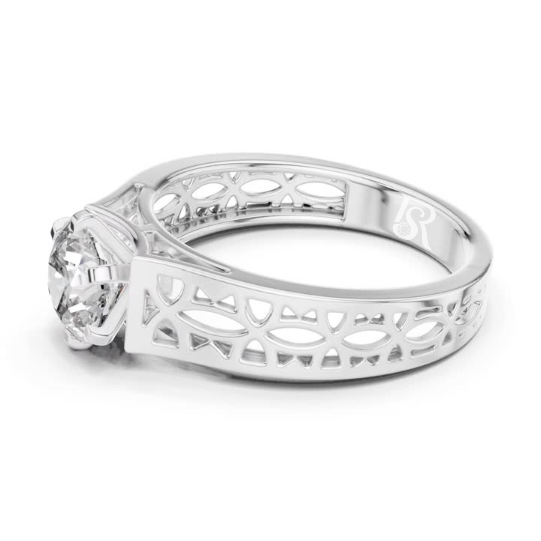 Round diamond cutwork band ring side view
Designer cutwork ring with round diamond side
Round diamond ring with patterned band side
Luxury cutwork band round diamond ring
Detailed band round diamond ring side angle
Artistic cutwork ring round diamond side
Premium band ring with round diamond detail
Statement cutwork ring round diamond side view
Modern band round diamond ring side profile
Round diamond ring decorative band side