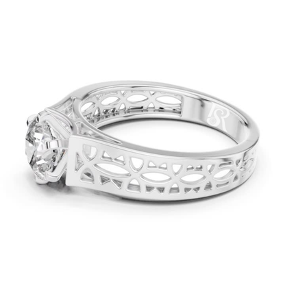 Round diamond cutwork band ring side view
Designer cutwork ring with round diamond side
Round diamond ring with patterned band side
Luxury cutwork band round diamond ring
Detailed band round diamond ring side angle
Artistic cutwork ring round diamond side
Premium band ring with round diamond detail
Statement cutwork ring round diamond side view
Modern band round diamond ring side profile
Round diamond ring decorative band side