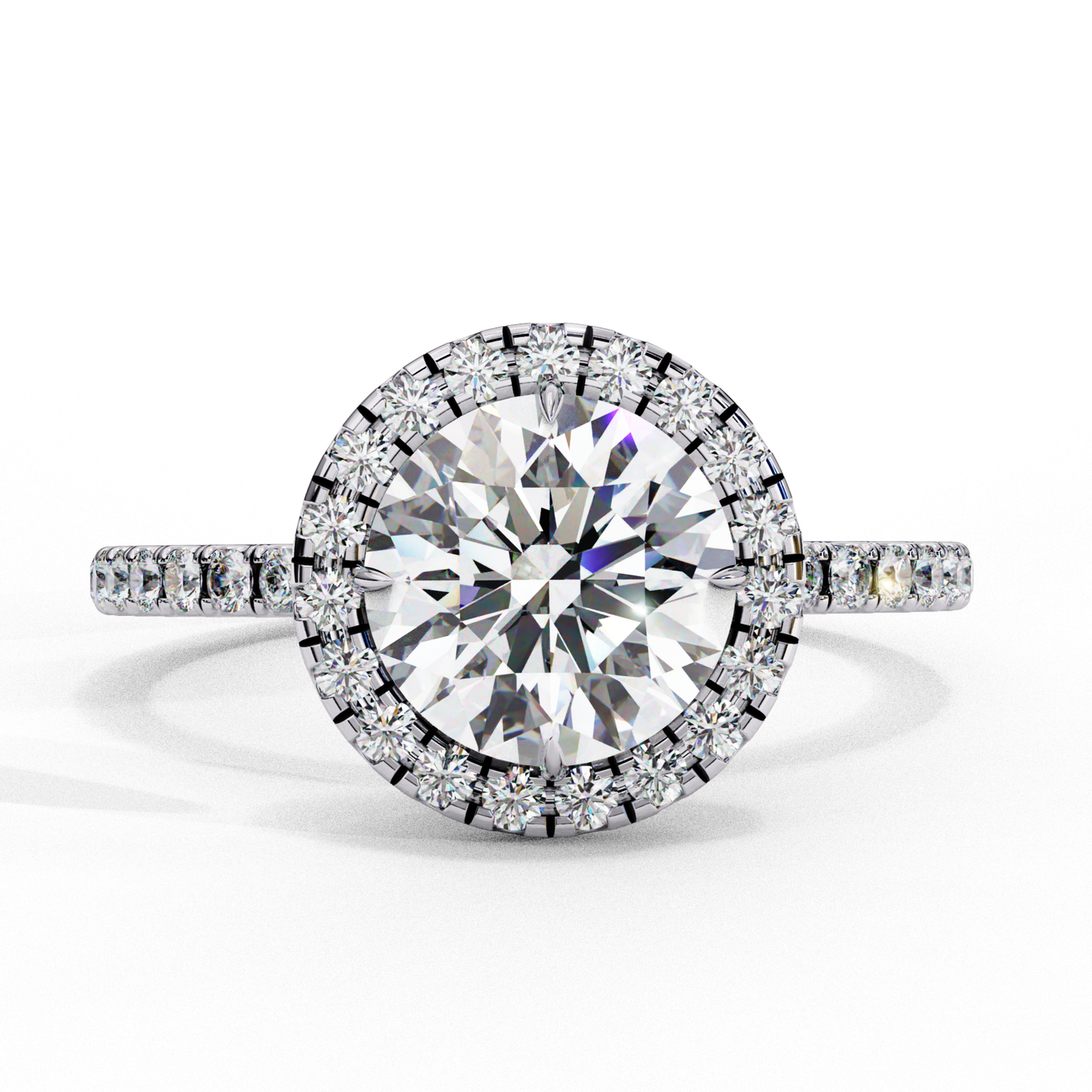 Round diamond with halo of smaller diamonds
Brilliant round diamond in halo setting
Halo design featuring round diamond center
Close up of round diamond with surrounding accents
Side view of round diamond halo ring
Round diamond encircled by smaller diamonds
Round diamond in elegant halo setting
Gold band with round diamond and halo
Halo ring with central round diamond
Round diamond surrounded by smaller stones