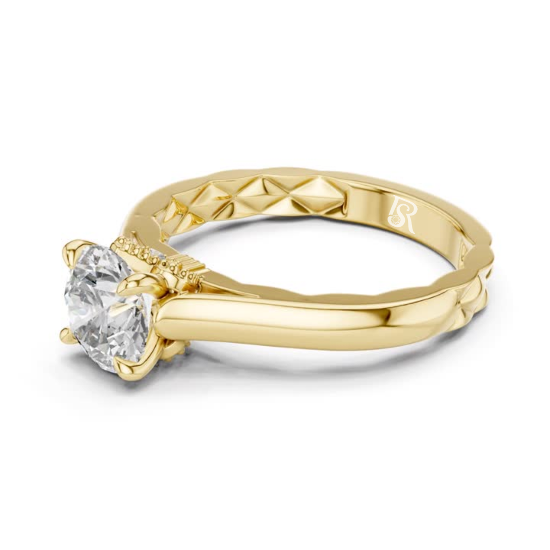 Round diamond solitaire ring side view
Round cut diamond solitaire side angle
Round diamond solitaire engraved side band
Round cut diamond solitaire ring profile
Round diamond solitaire ring side design
Round cut diamond solitaire band detail
Round diamond solitaire ring close side view
Round cut diamond solitaire ring shank detail
Round diamond solitaire ring metal side finish
Round cut diamond solitaire ring angled view