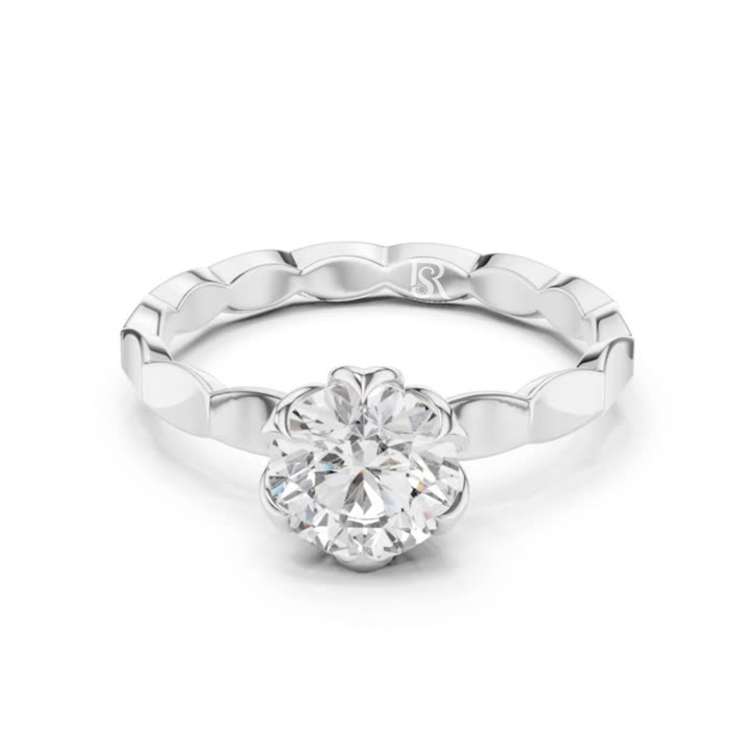 Round diamond solitaire scallop band front
Round cut diamond ring scallop band view
Solitaire round diamond ring detailed band
Round diamond ring floral scallop style
Round cut diamond solitaire front angle
Round diamond ring sculpted band design
Classic round diamond ring scallop pattern
Round diamond solitaire clean front view
Round cut diamond ring elegant band work
Round diamond ring refined scallop band