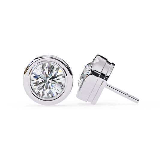 Round brilliant diamond stud earrings set in a white gold bezel