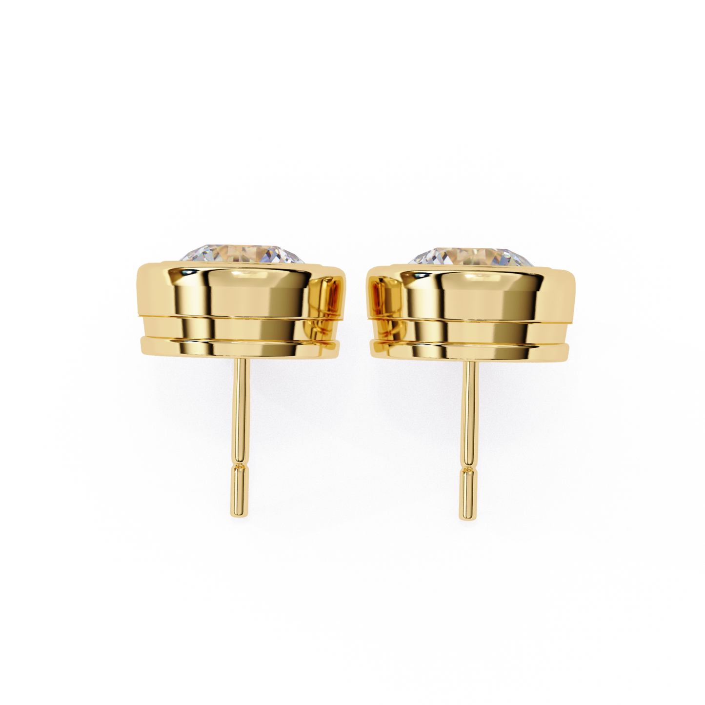 Back view of yellow gold stud earrings post and finding