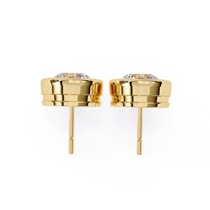 Back view of yellow gold stud earrings post and finding