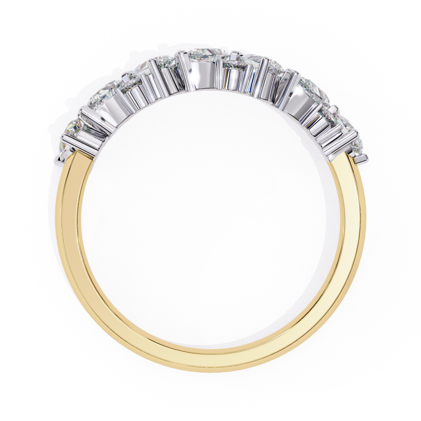 Two-tone gold and silver ring with diamond accents on a white background