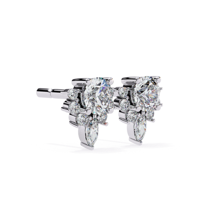  Shimmering white-gold stud earrings with a beautiful diamond cluster, arranged in a floral-inspired design.