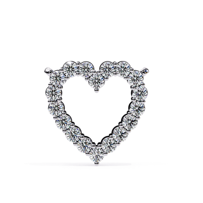 Heart-shaped diamond pendant in silver with round diamonds encircling the heart.