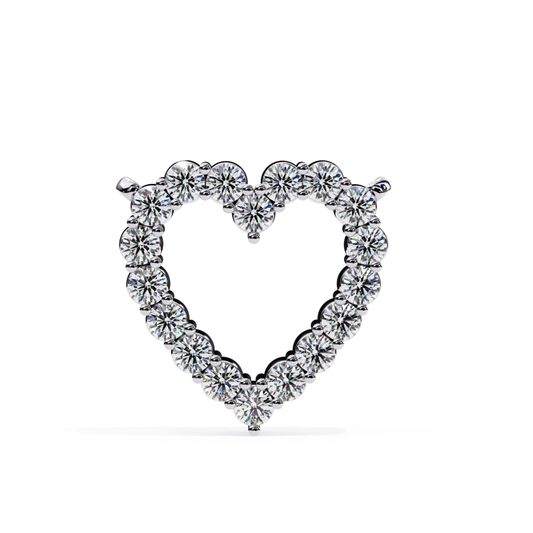 Heart-shaped diamond pendant in silver with round diamonds encircling the heart.