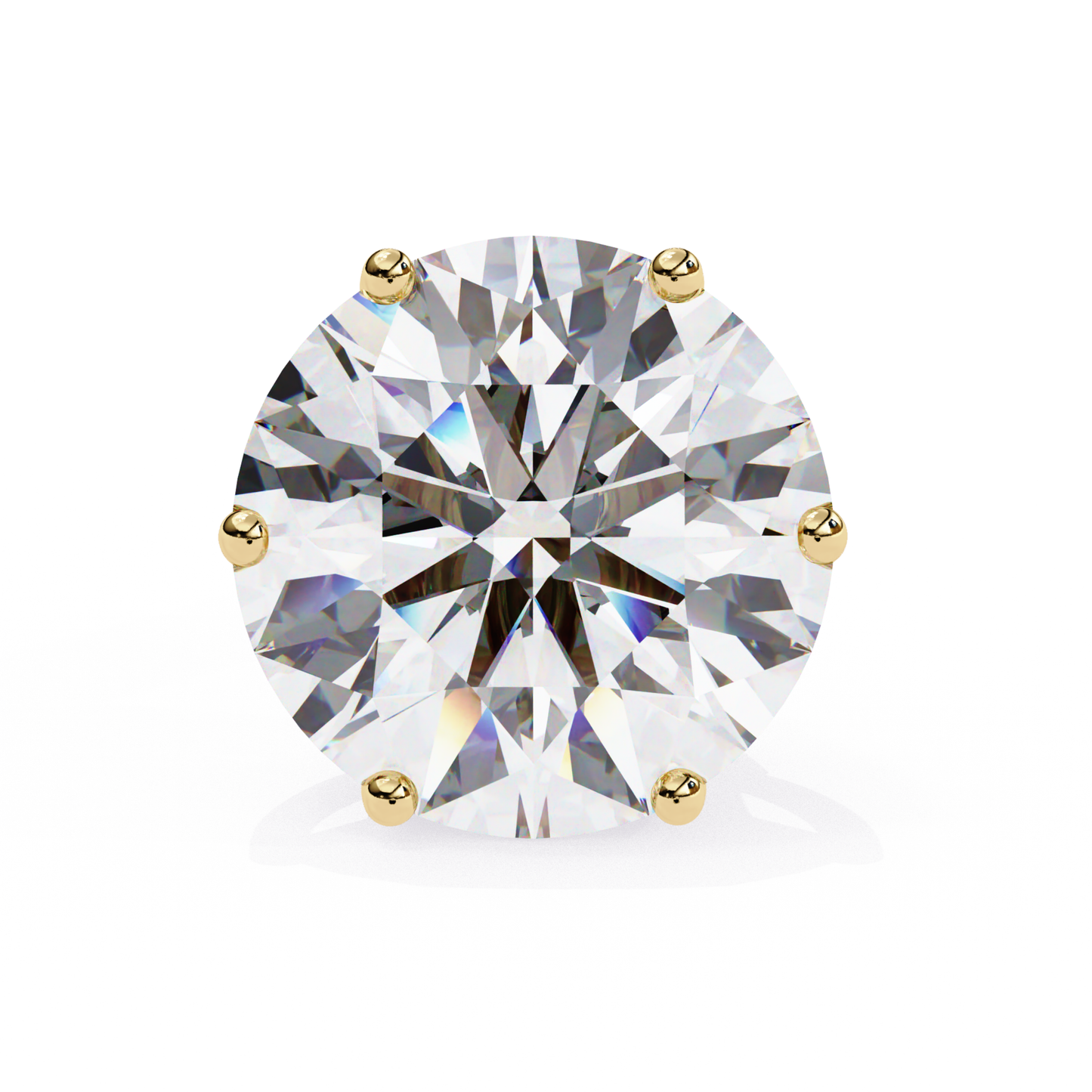 Individual round shape diamond held by six yellow gold claws