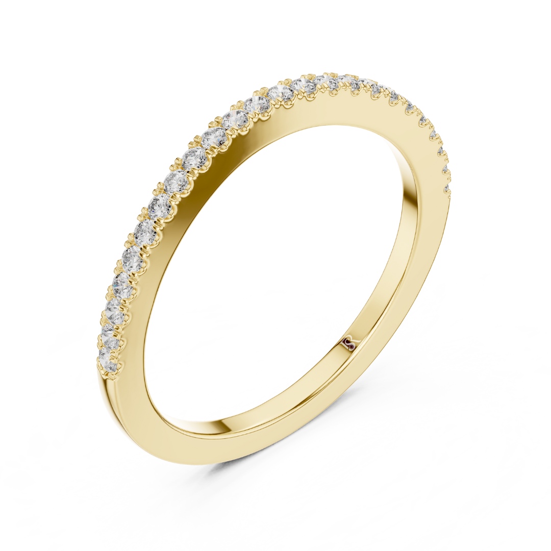 Yellow gold diamond pave ring side view
Slim yellow gold pave diamond band
Round diamond pave gold ring
Minimal yellow gold diamond band ring
Delicate diamond pave ring in gold
Thin gold band with pave diamonds
Elegant yellow gold diamond ring
Stackable pave diamond gold band
Half pave diamond ring in yellow gold
Classic yellow gold diamond pave band