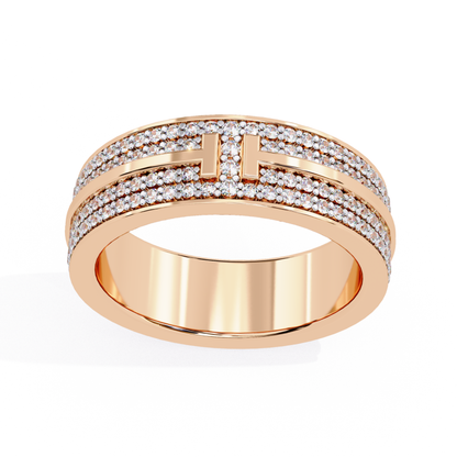 Pave diamond band with T motif in rose gold