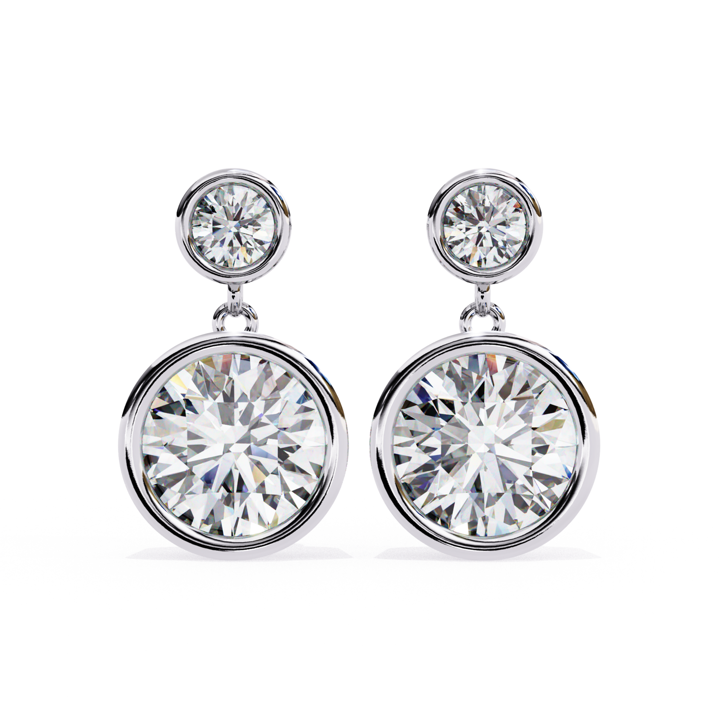 Refined white gold drop earrings with two sparkling round-cut diamonds in a two-tiered setting, perfect for adding elegance and shine to any occasion.