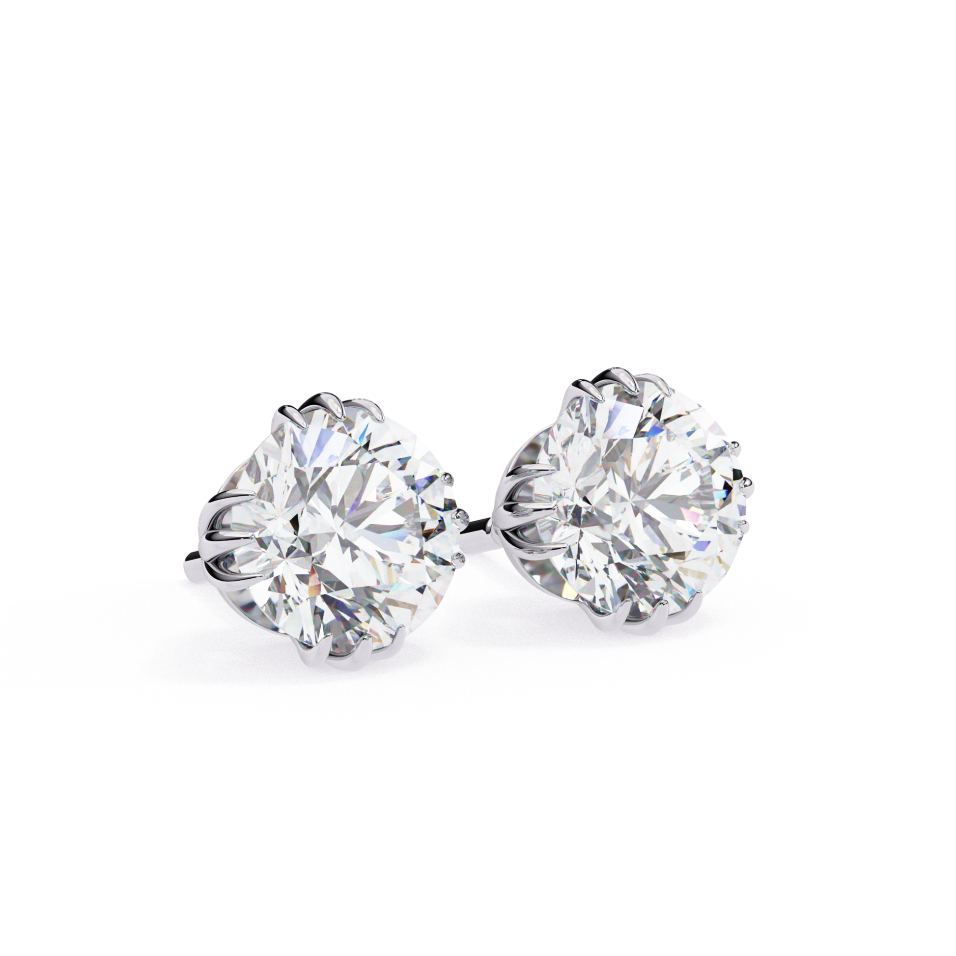 Elegant white gold solitaire earrings featuring sparkling round-cut diamonds in a secure six-prong setting, exuding sophistication and style.