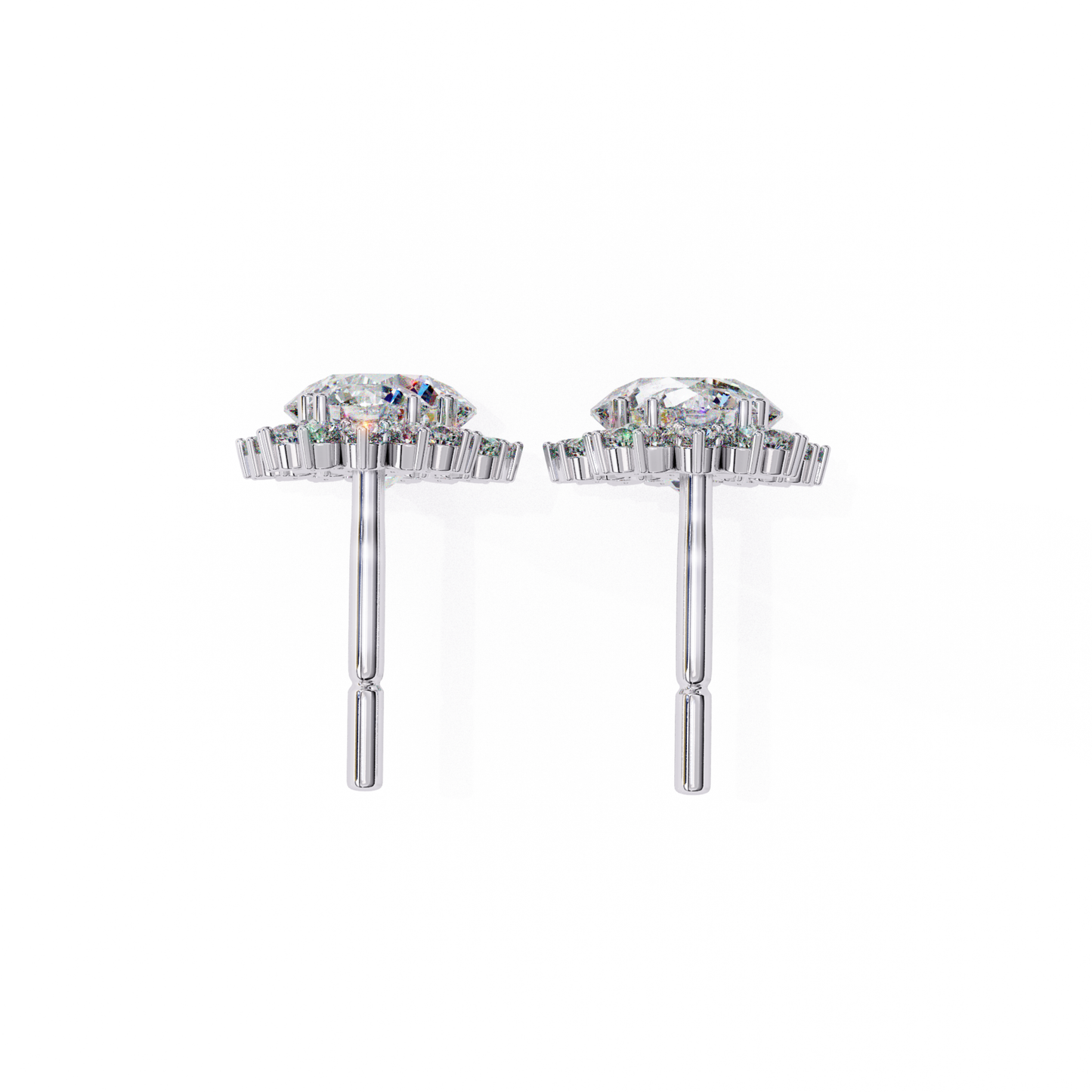 Exquisite white-gold stud earrings featuring a radiant diamond halo.