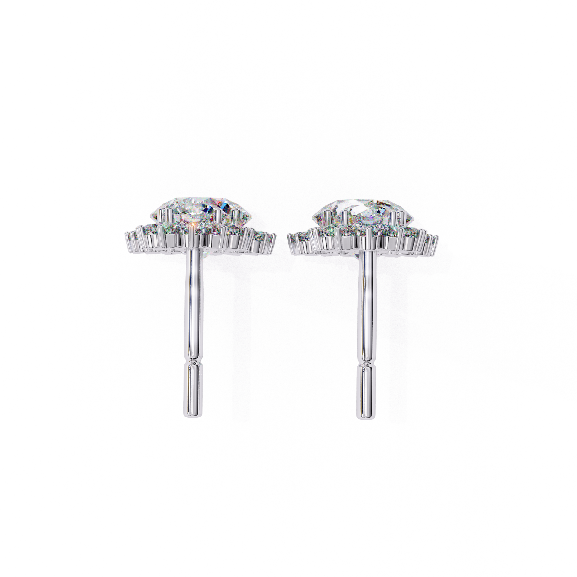 Exquisite white-gold stud earrings featuring a radiant diamond halo.