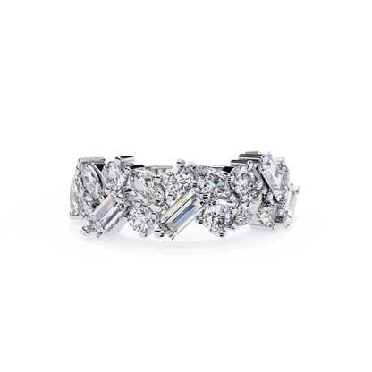 Diamond arrangement viewed from above, set in a white gold band.